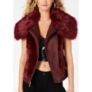 GUESS Faux Fur Leather Vest Jacket Xs Jacket